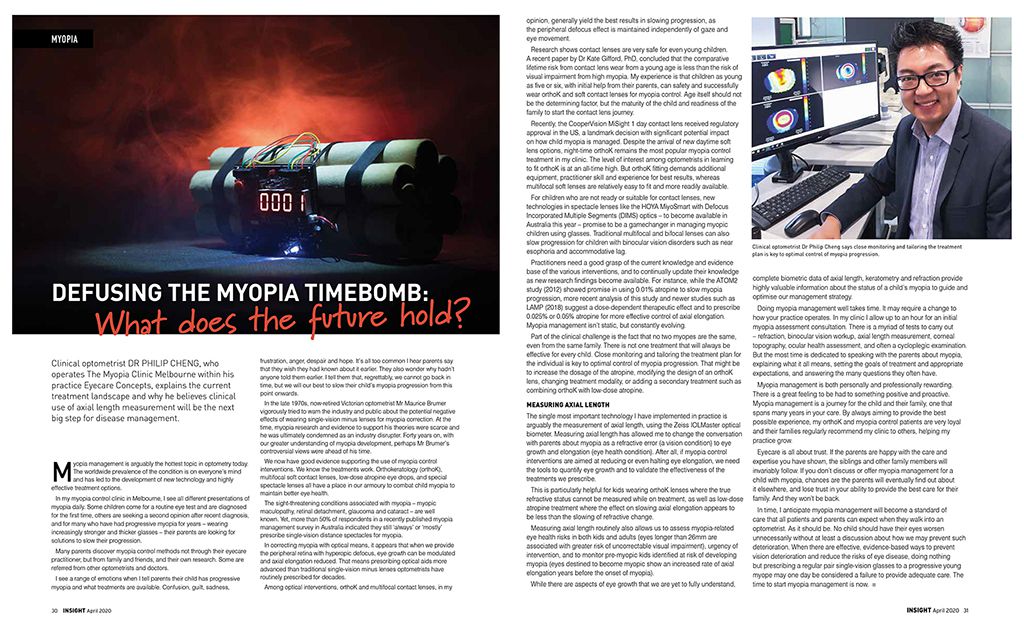 Our optometrist Dr Philip Cheng writes for Insight Magazine, April 2020 - Defusing the Myopia Timebomb: What does the future hold?