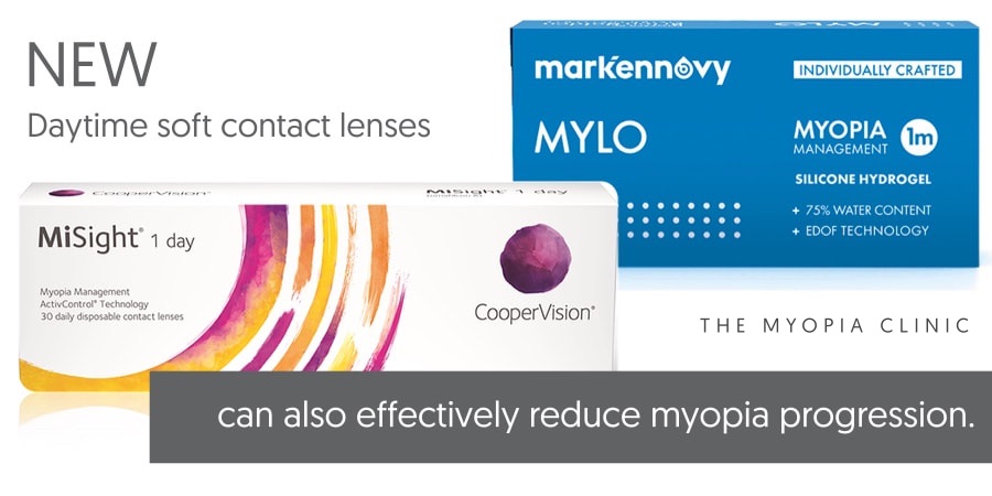 At the Melbourne Myopia Clinic we prescribe soft contact lenses designed for Myopia Control. These include CooperVision MiSight 1 Day and Mark'ennovy MYLO contact lenses.